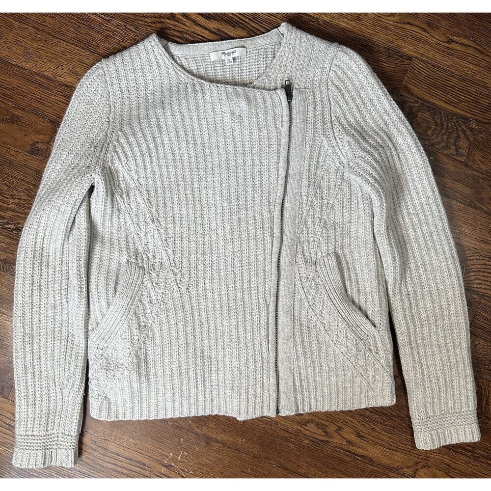 MADEWELL Size XS 100% Merino Wool Sweater Asymmetrical Zipper Moto Light Gray